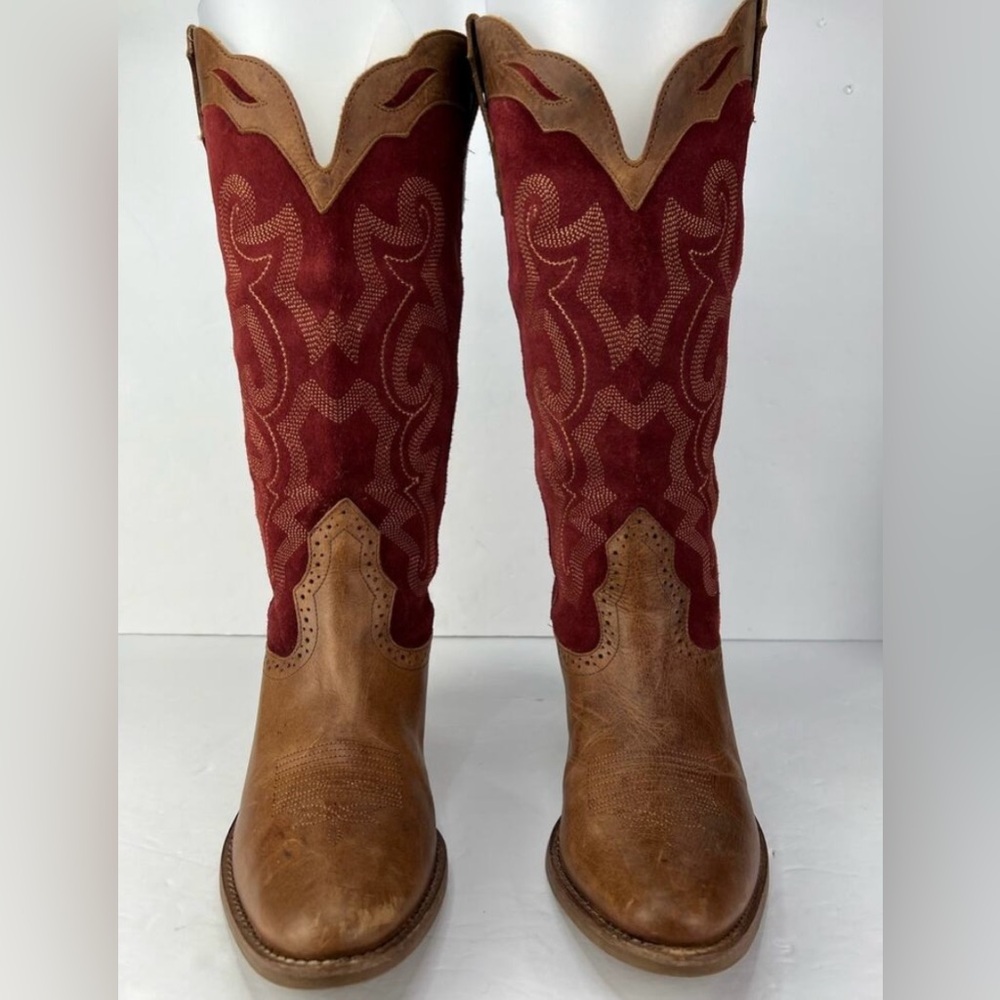 Diego Di Lucca Red/Brown Leather Woman Western Boots Size 8.5 M